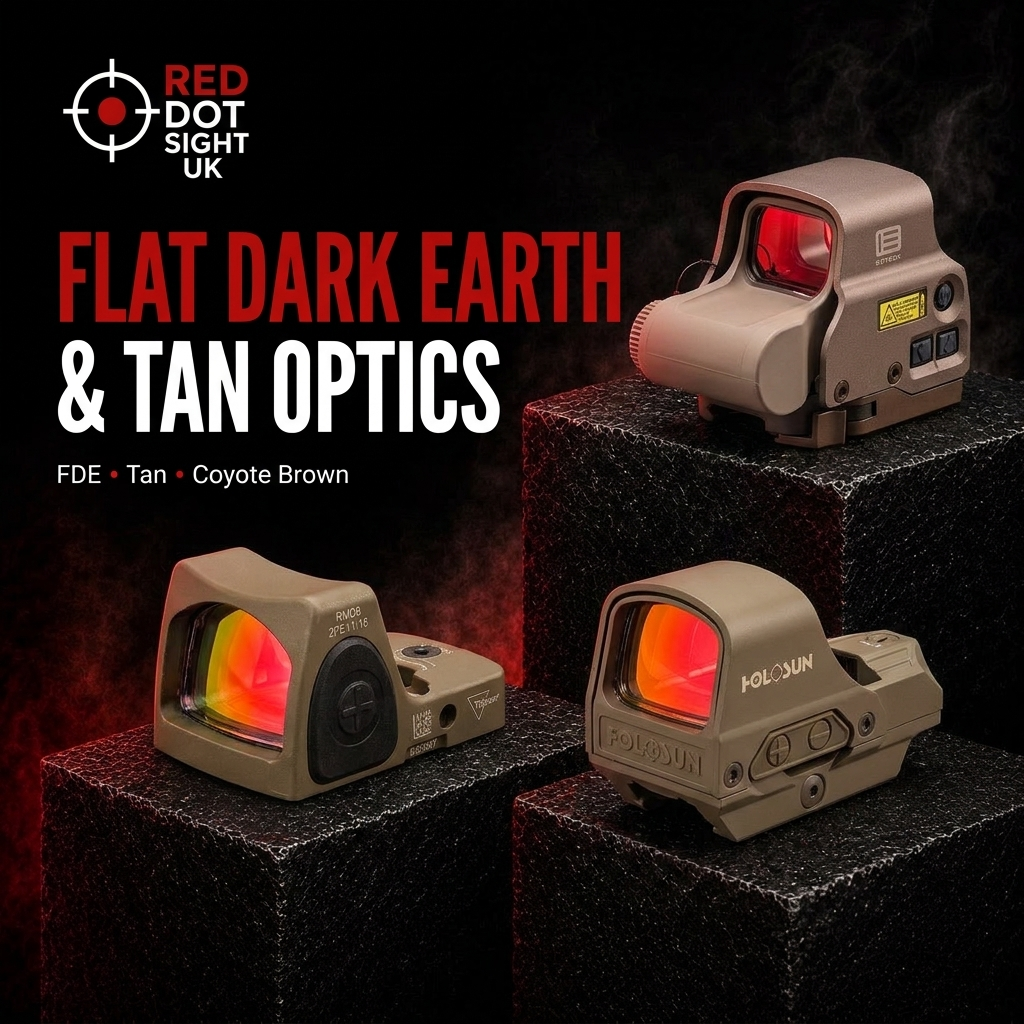 EOTech EXPS3-0, Trijicon RMR Type 2 and Holosun HS510C tan optics on black pedestals