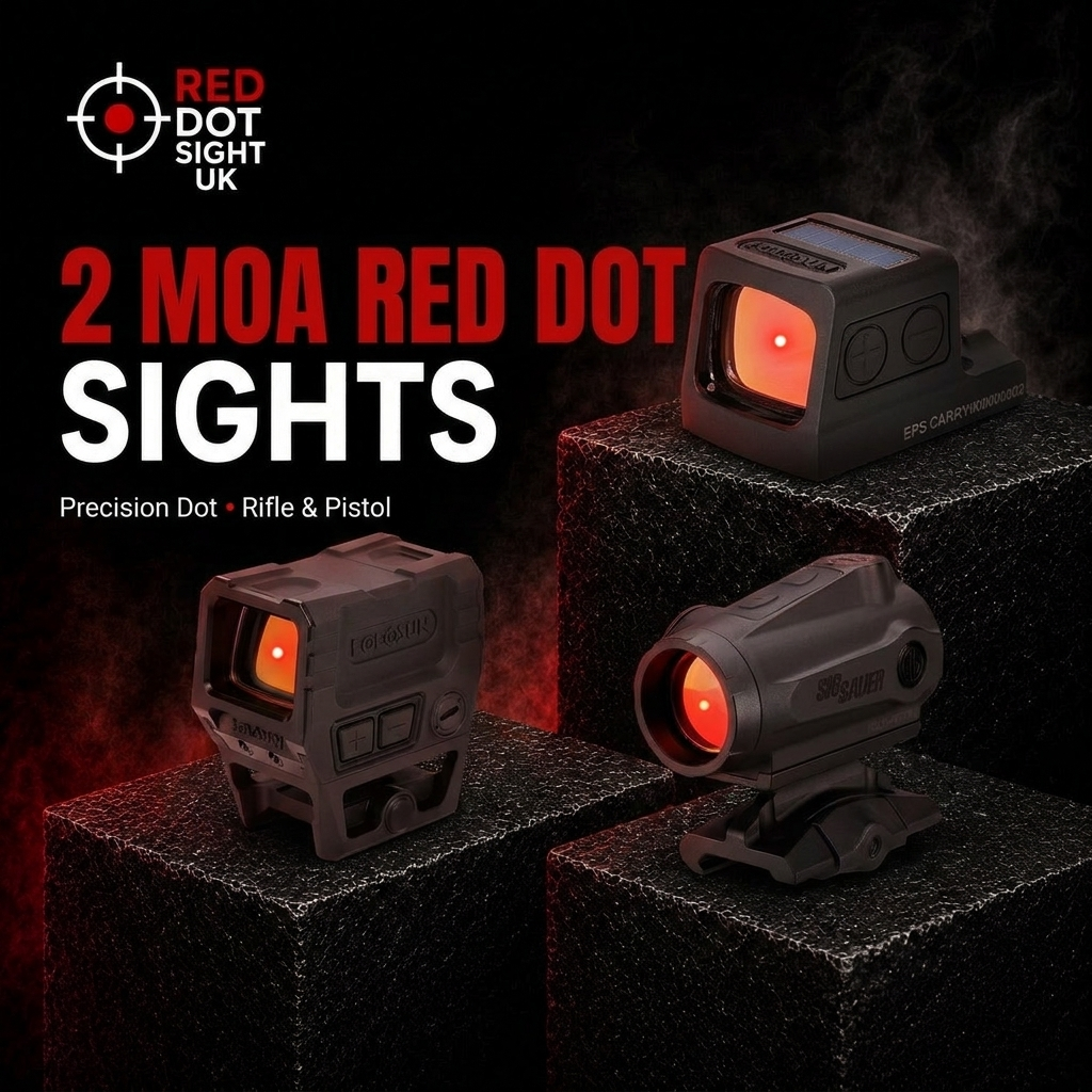 Holosun AEMS CORE X2, Holosun EPS Carry and SIG ROMEO5 Gen II 2 MOA sights on black pedestals