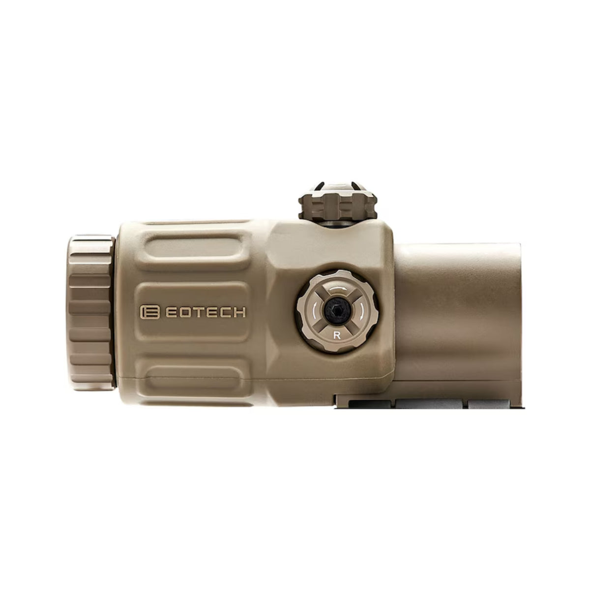EOTech G33 3x magnifier tan side view without mount on a white background
