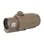 EOTech G33 3x magnifier tan front three-quarter view showing the objective lens