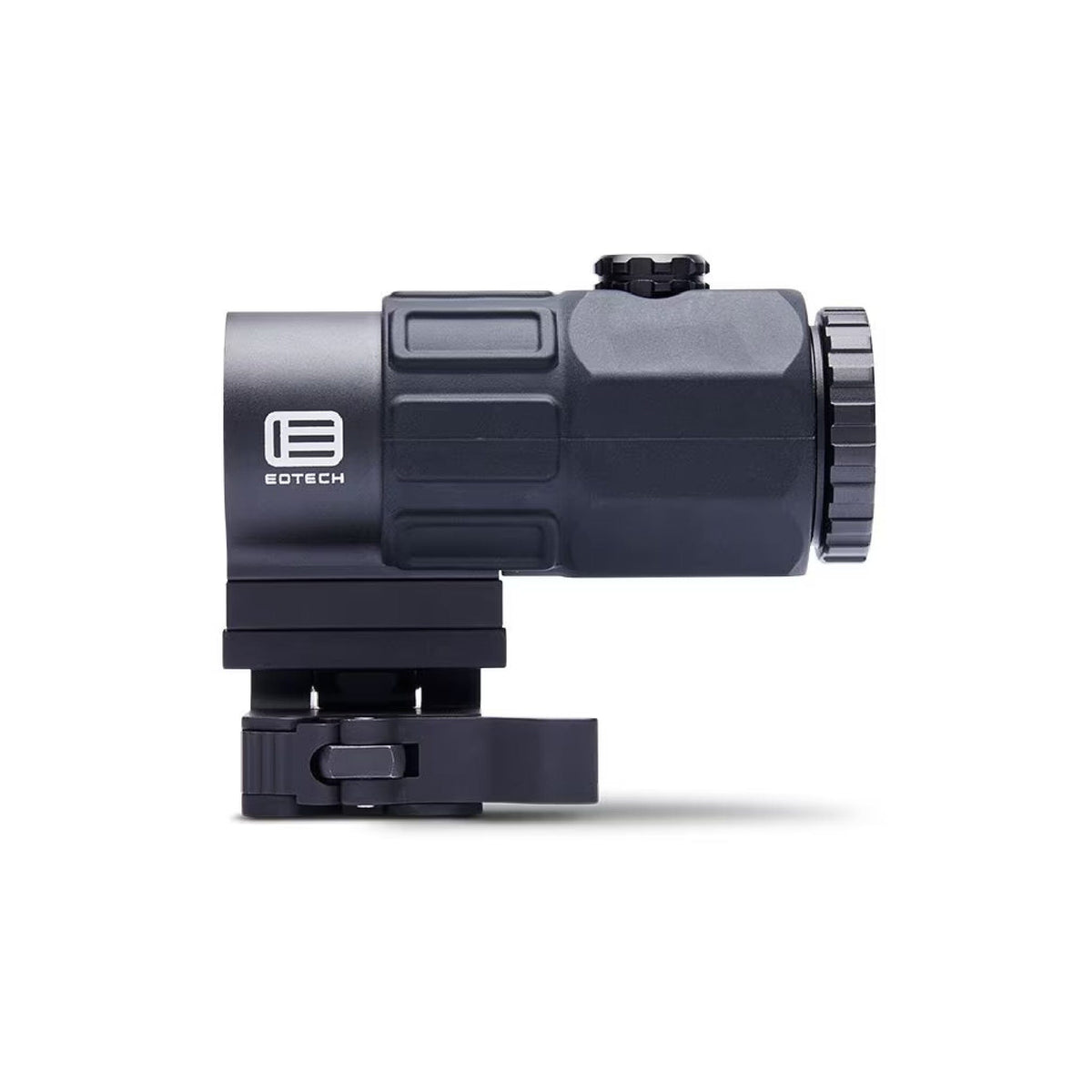 EOTech G45 5x magnifier with STS mount side view on a white background