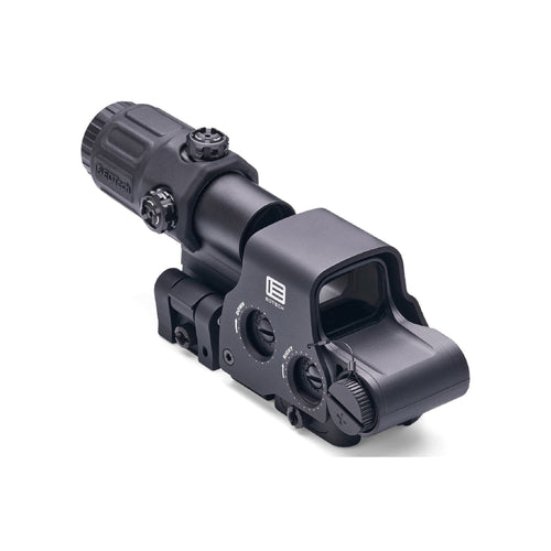 EOTech HHS II EXPS2-2 holographic weapon sight and G33 3x magnifier angled view from the magnifier end