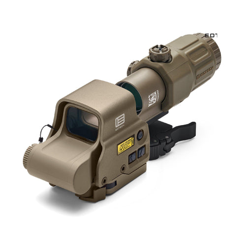 EOTech HHS VIII tan EXPS3-0 holographic weapon sight and G33 3x magnifier side view
