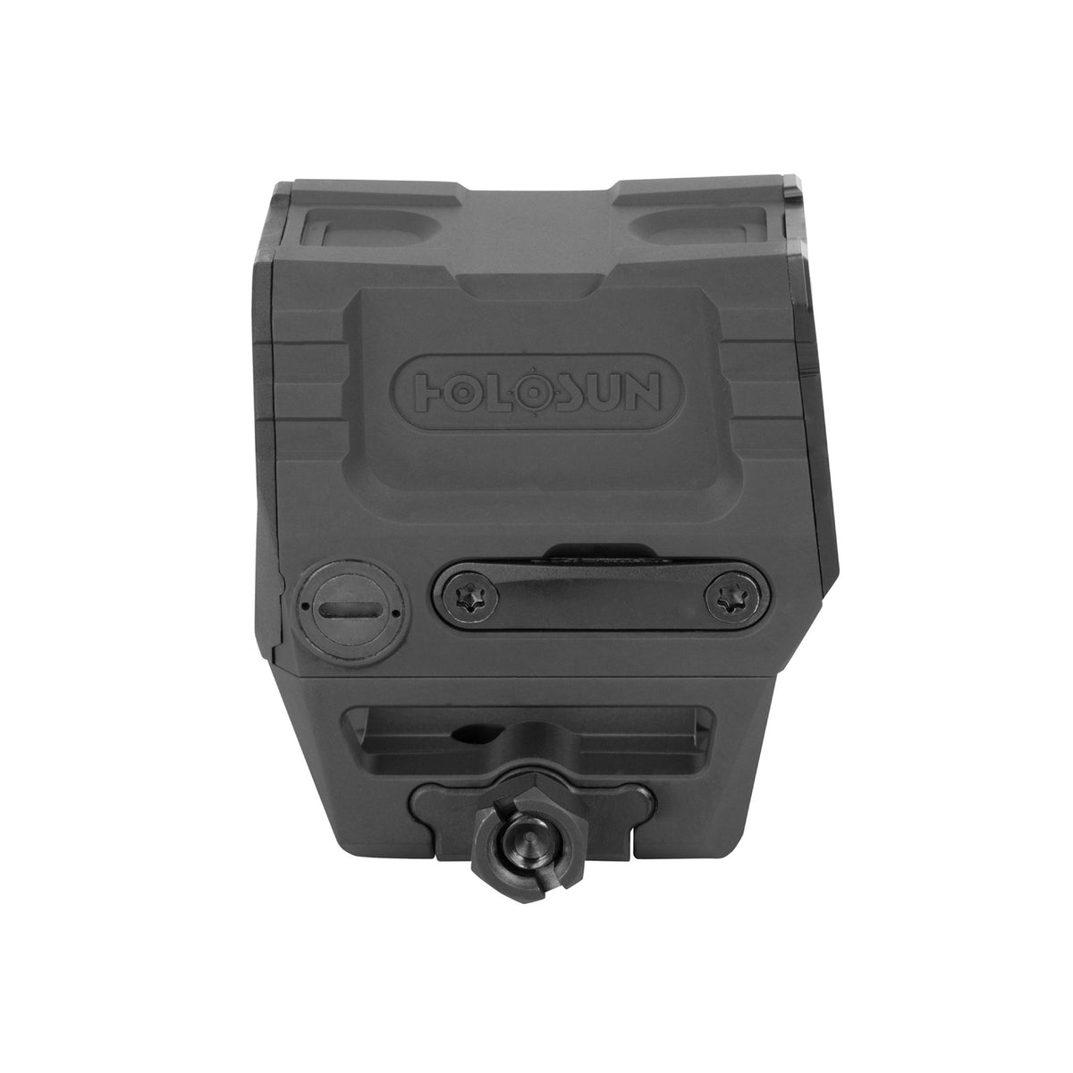 Holosun AEMS Core X2 GD gold dot sight side view from the other side showing the Holosun logo