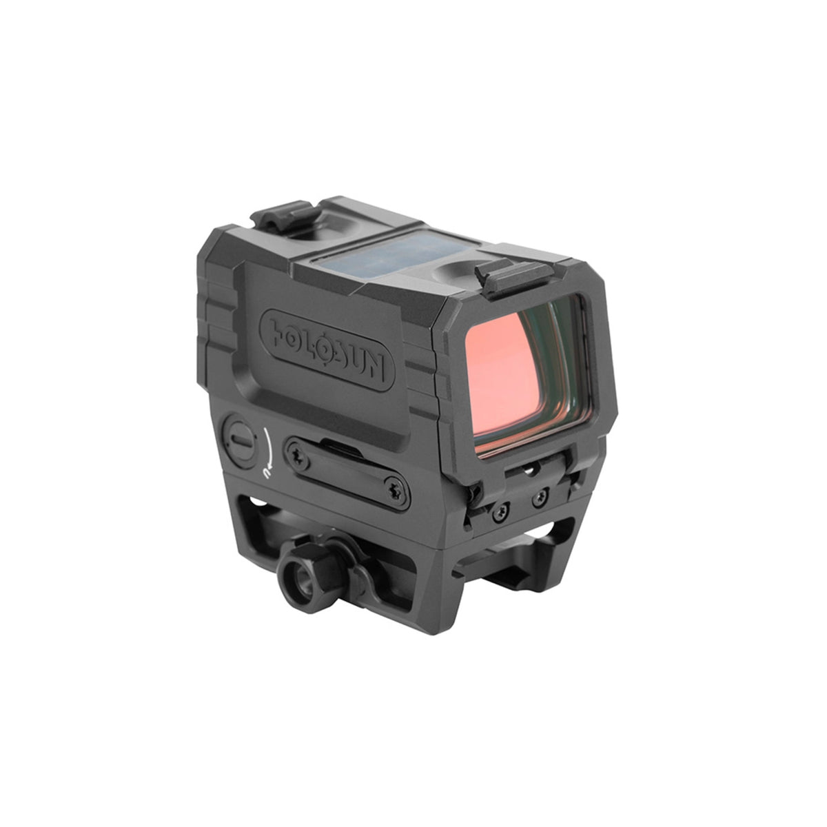 Holosun AEMS EVO RD red dot sight front three-quarter view showing the lens