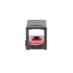 Holosun AEMS Macro RD red dot sight from behind showing the window with the reticle lit