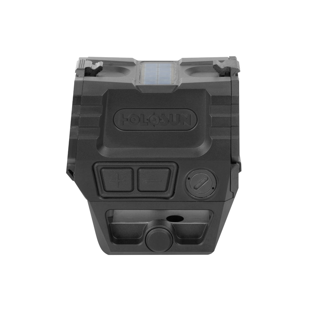 Holosun AEMS Pro X2 GD gold dot sight side view showing the control buttons