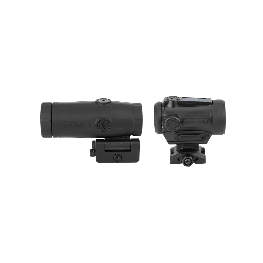 Holosun ARO-EVO SPR red dot sight and HM3X 3x magnifier combo side view side by side