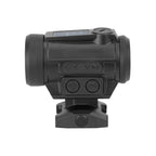 Holosun ARO-EVO SPR red dot sight rear three-quarter view showing the brightness buttons on a Picatinny mount