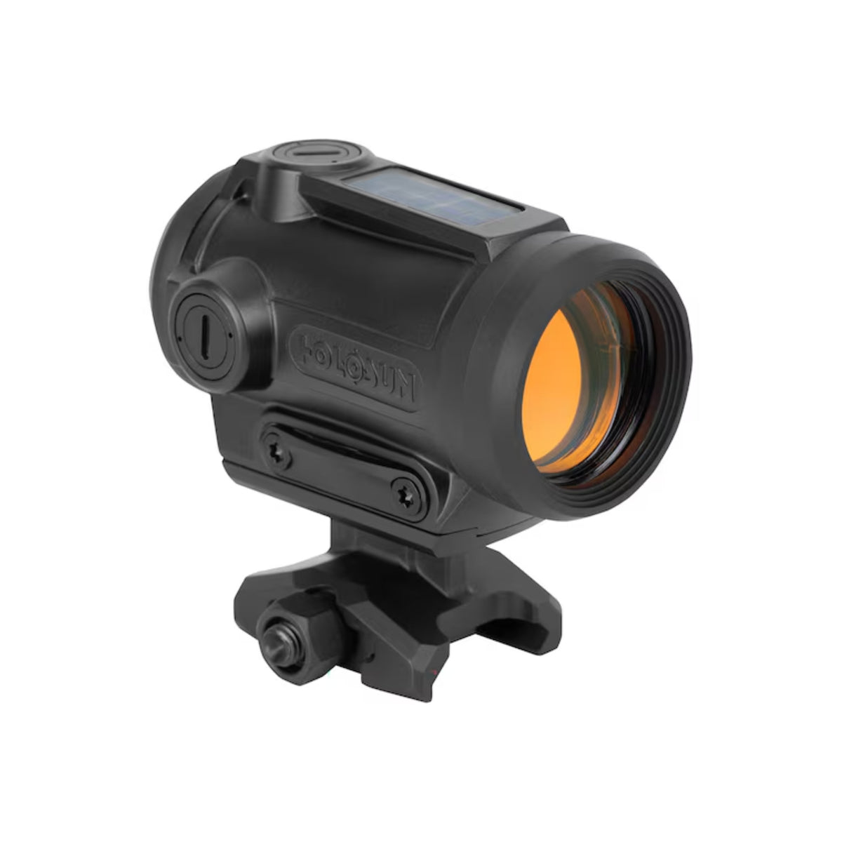 Holosun ARO-EVO SPR red dot sight front three-quarter view showing the objective lens on a Picatinny mount