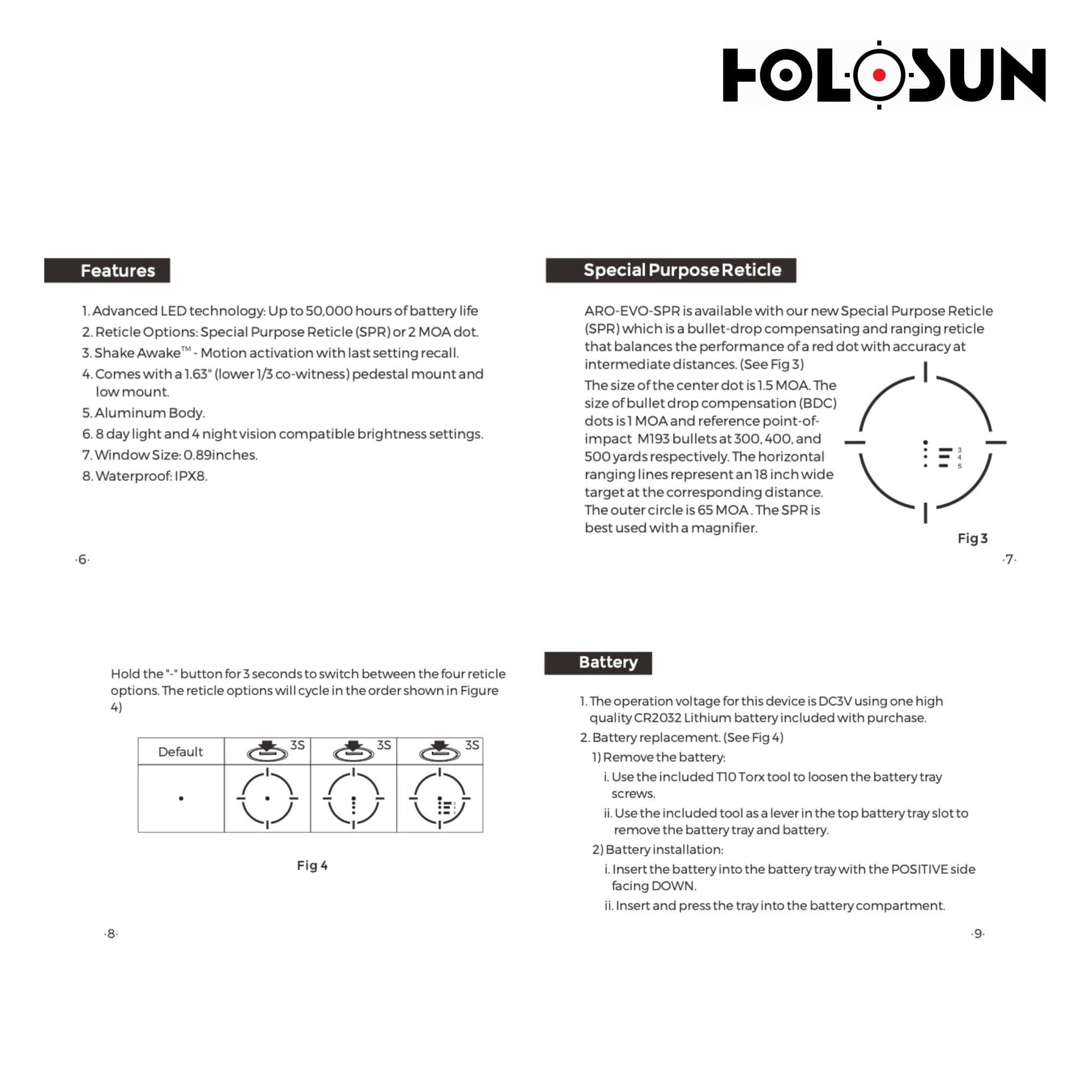 Holosun ARO EVO SPR Red Dot Sight Special Purpose Reticle – ARO-EVO-SPR-RD Red Dot Sight Holosun 