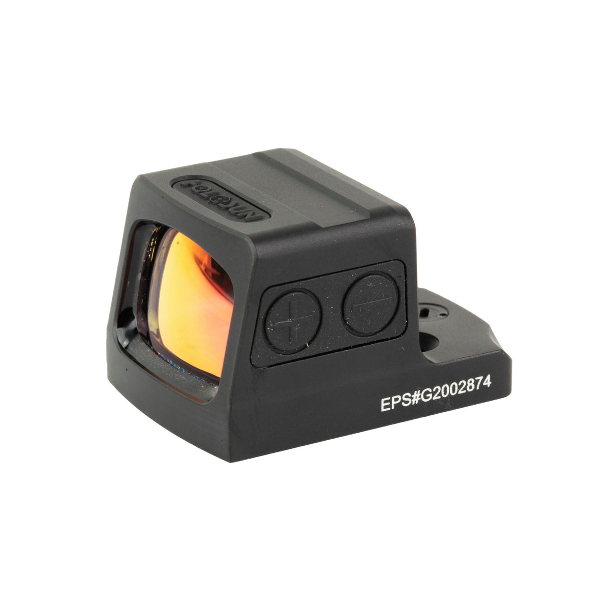 Holosun EPS-GR-2 green dot sight front three-quarter view from the right showing the window and buttons