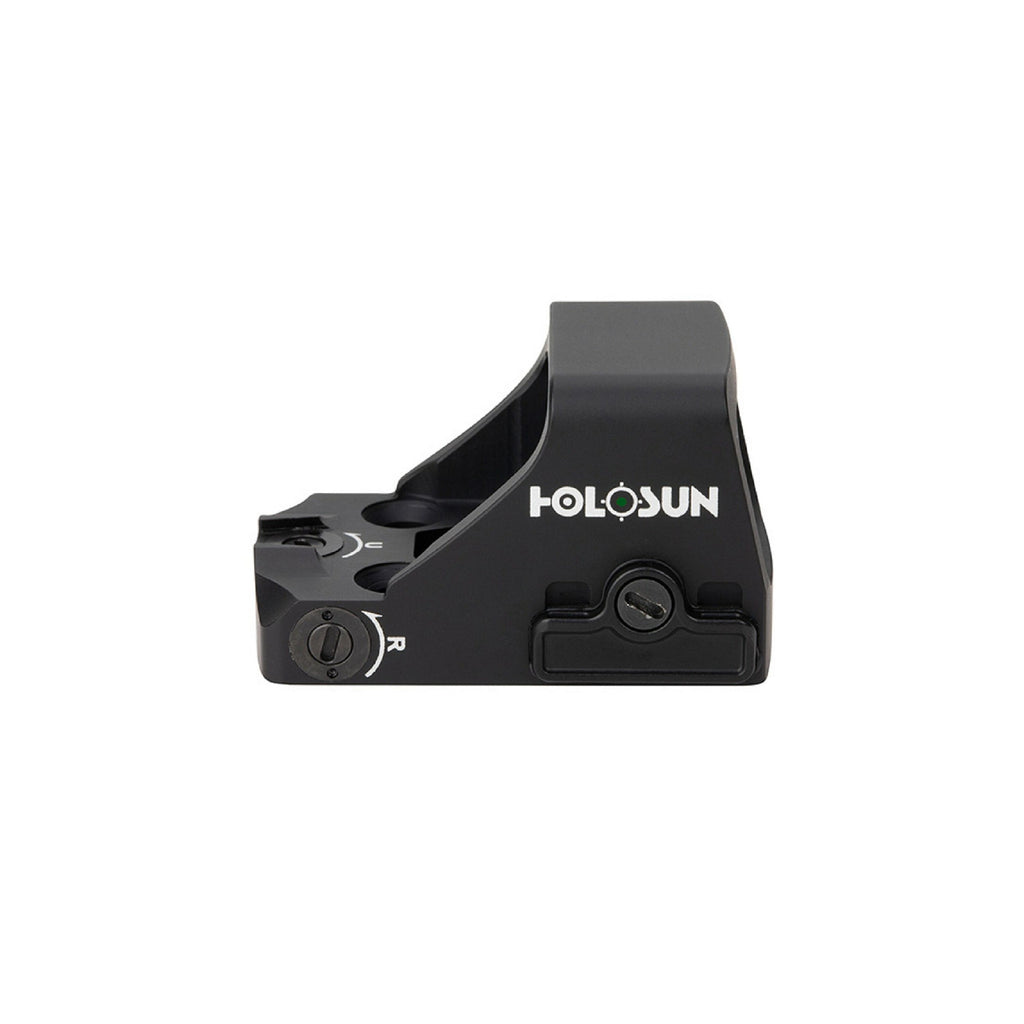 Holosun HE407K-GR X2 green dot sight side view showing the brightness buttons