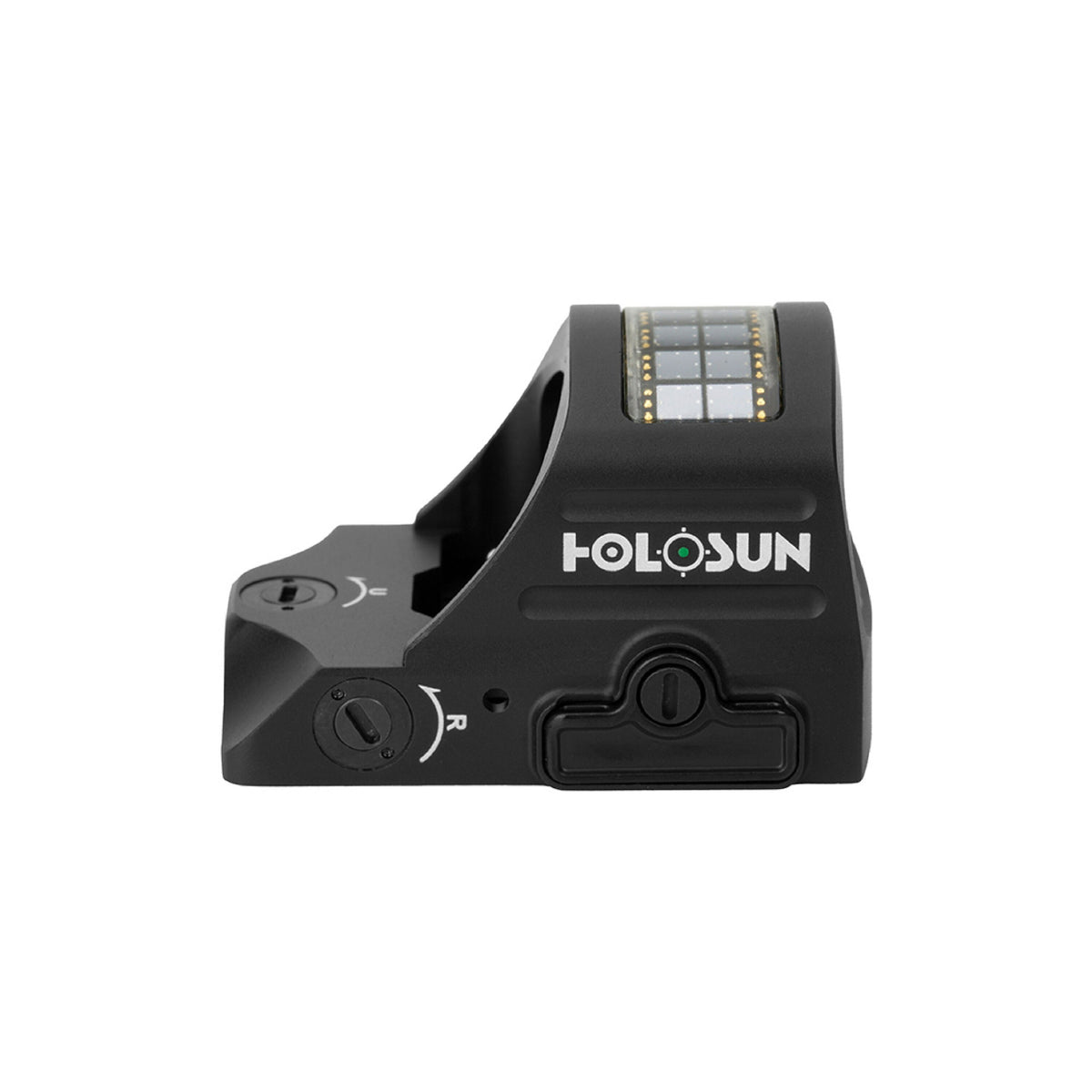 Holosun HE507C-GR X2 green dot sight front three-quarter view showing the window and solar panel
