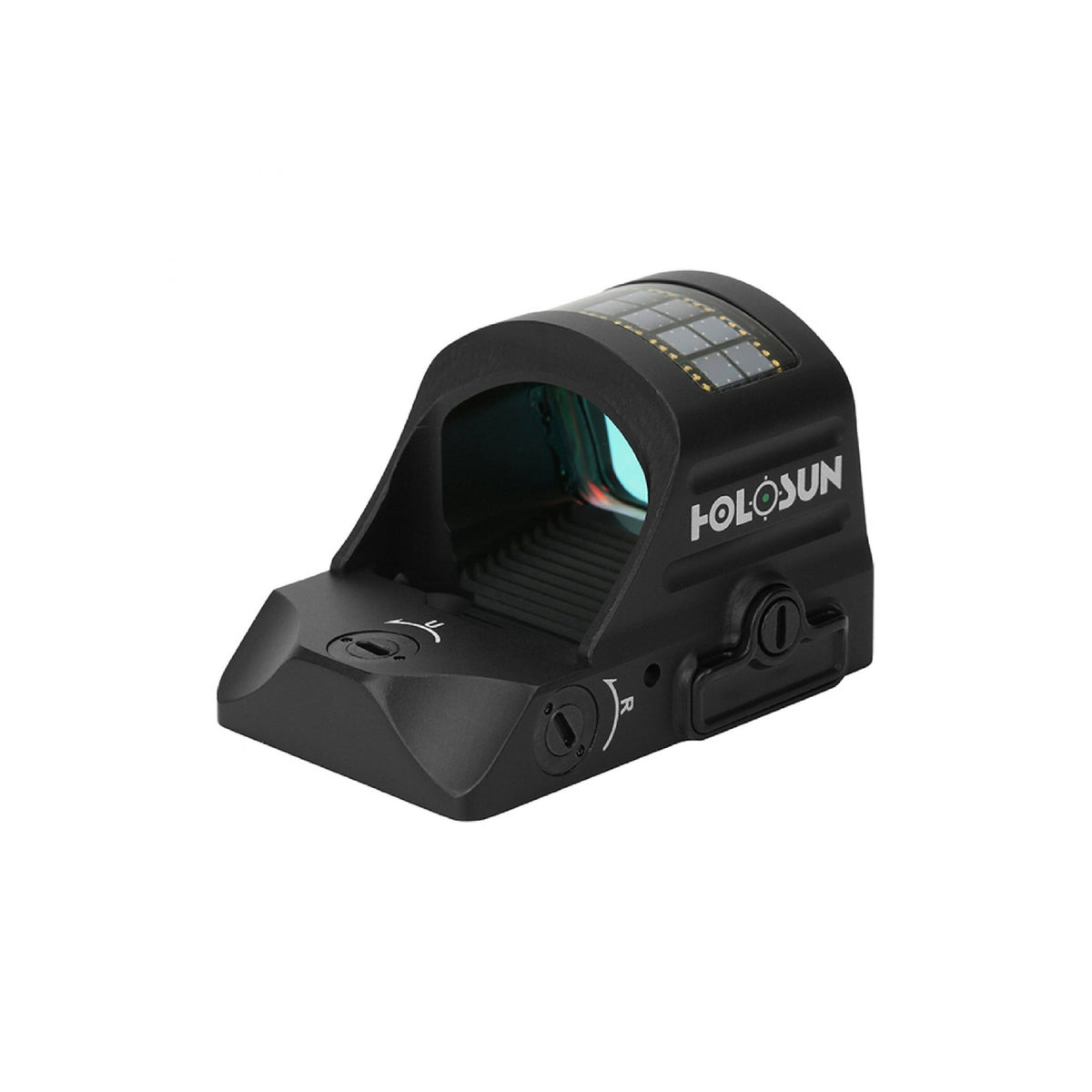 Holosun HE507C-GR X2 green dot sight front three-quarter view from the left showing the window and housing