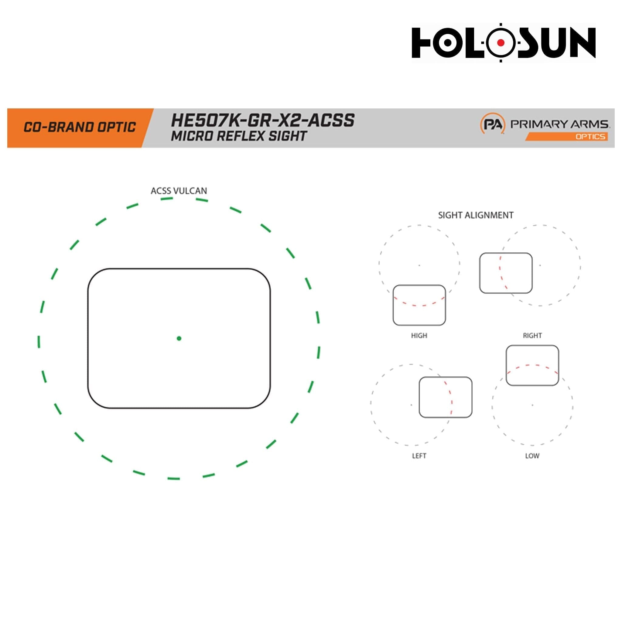 Holosun HE507K X2 Green Dot Sight ACSS Vulcan Reticle – HE507K-GR-X2-ACSS Green Dot Sight Holosun 