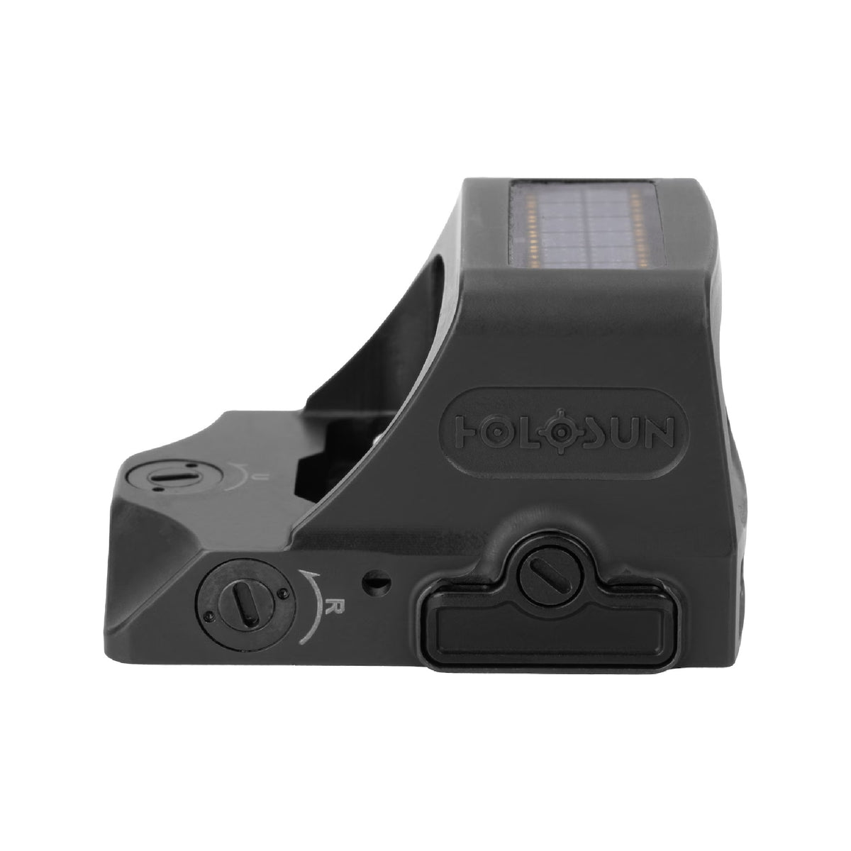 Holosun HE508T-RD X2 red dot sight front three-quarter view showing the window and solar panel