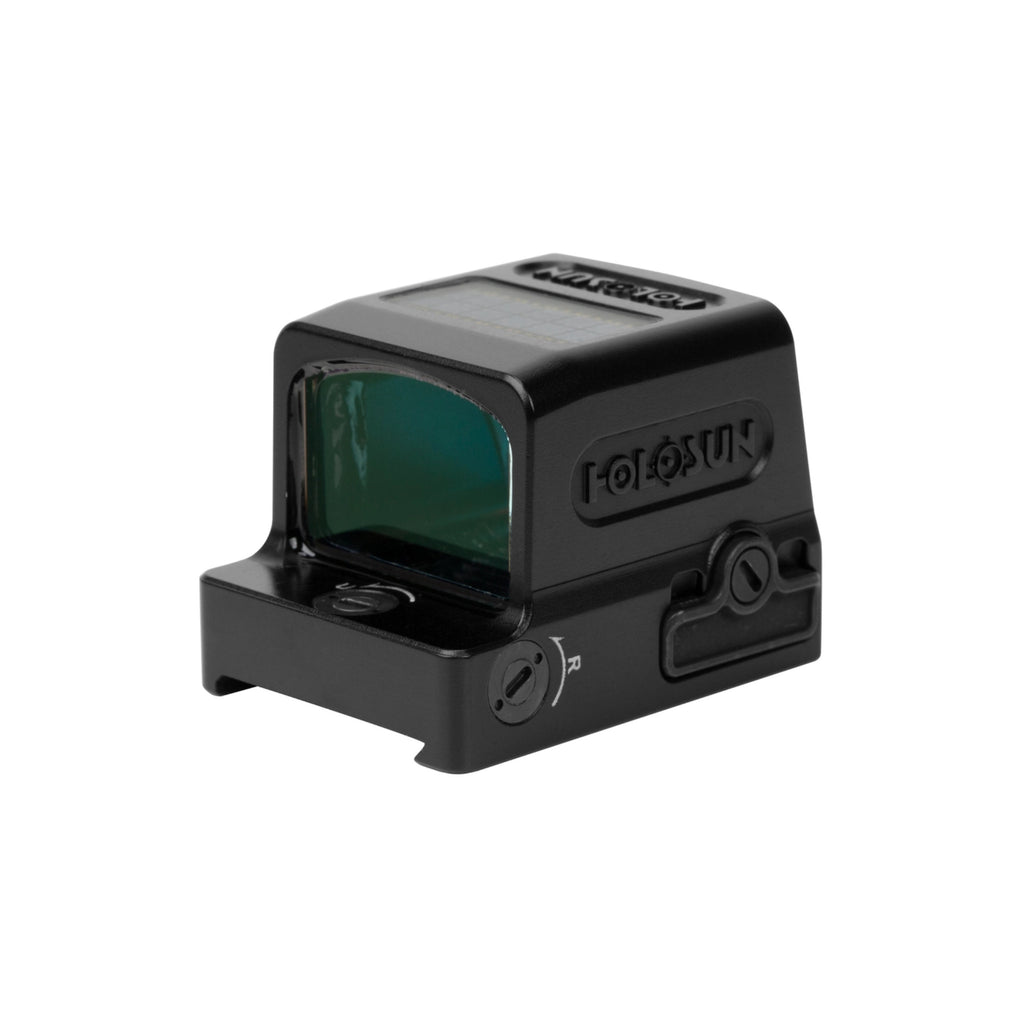 Holosun HE509T X2 gold dot sight front three-quarter view from the left showing the window