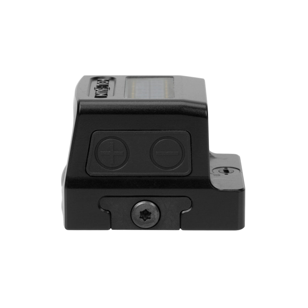 Holosun HE509T X2 gold dot sight side view from the right showing the mount