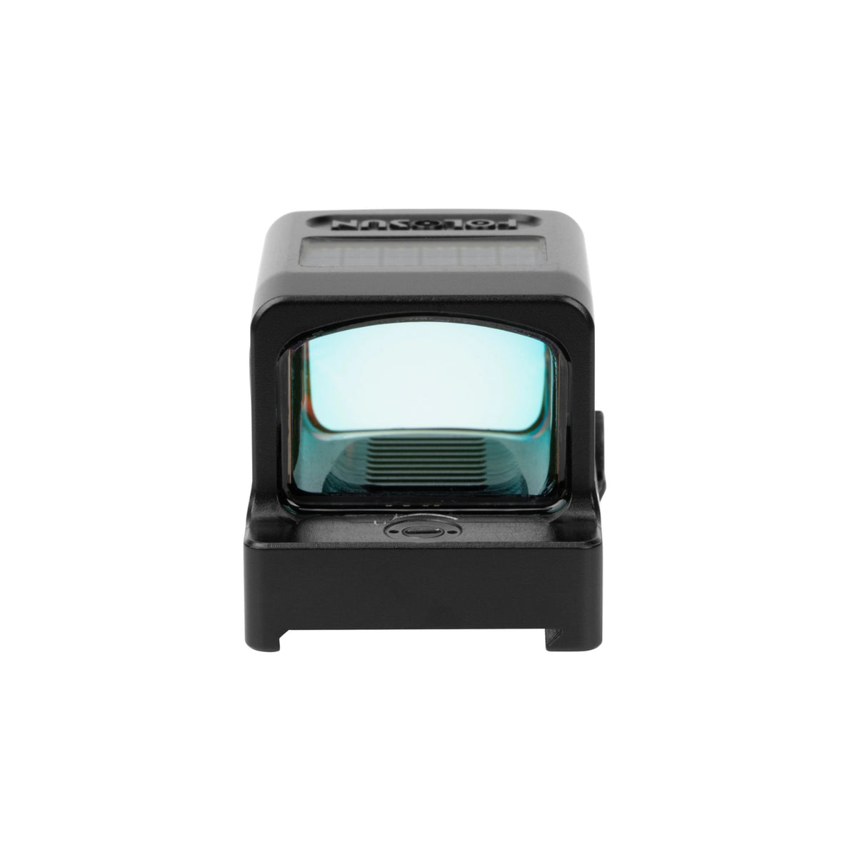 Holosun HE509T-RD X2 red dot sight front view showing the enclosed window on its mounting plate