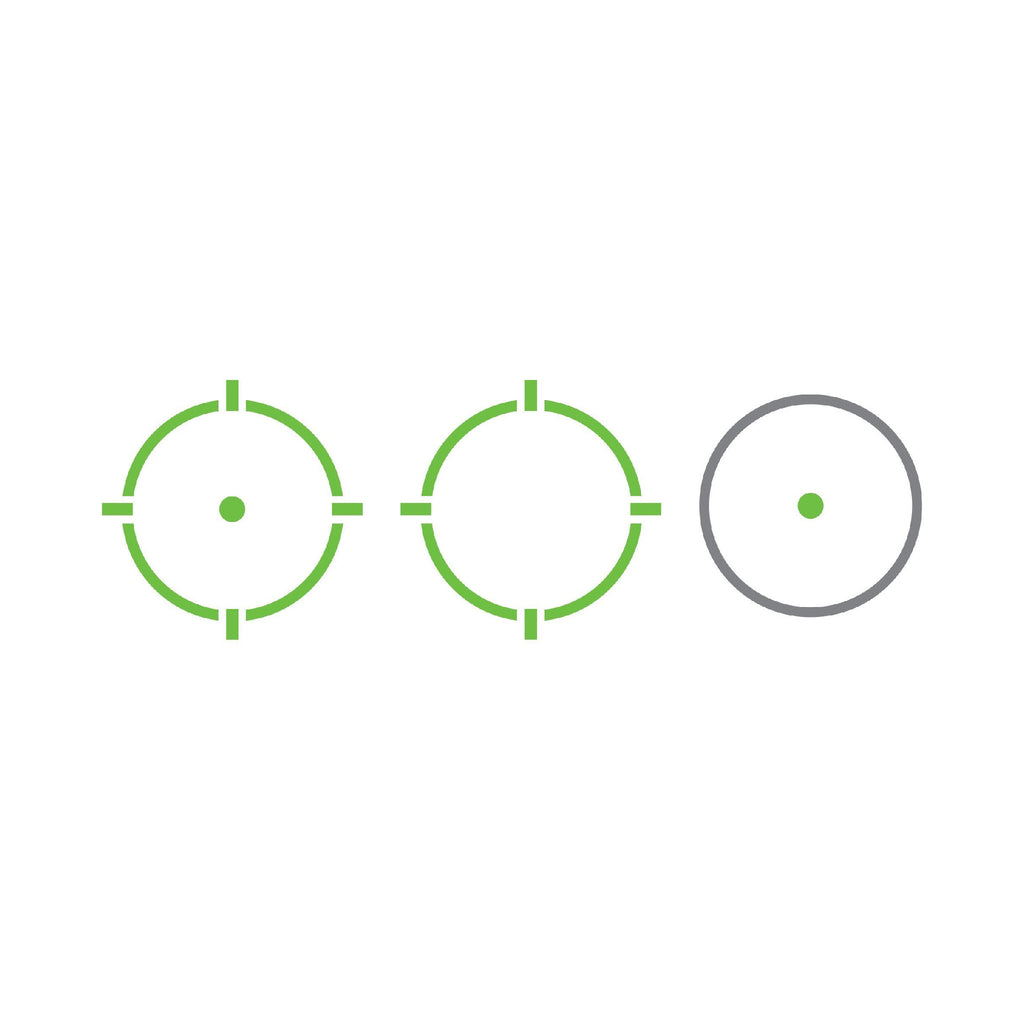 Holosun HE510C-GR green dot sight green multi-reticle system diagram showing the three options