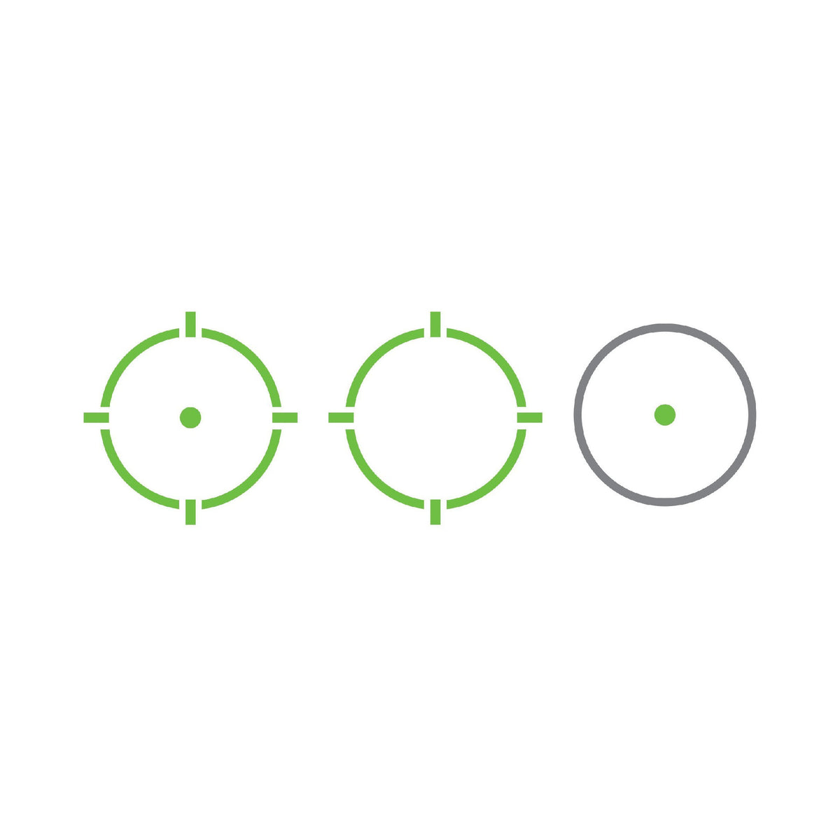 Holosun HE510C-GR green dot sight green multi-reticle system diagram showing the three options