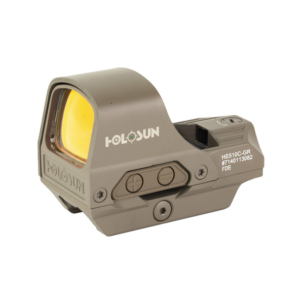 Holosun HE510C-GR green dot sight tan front three-quarter view from the right