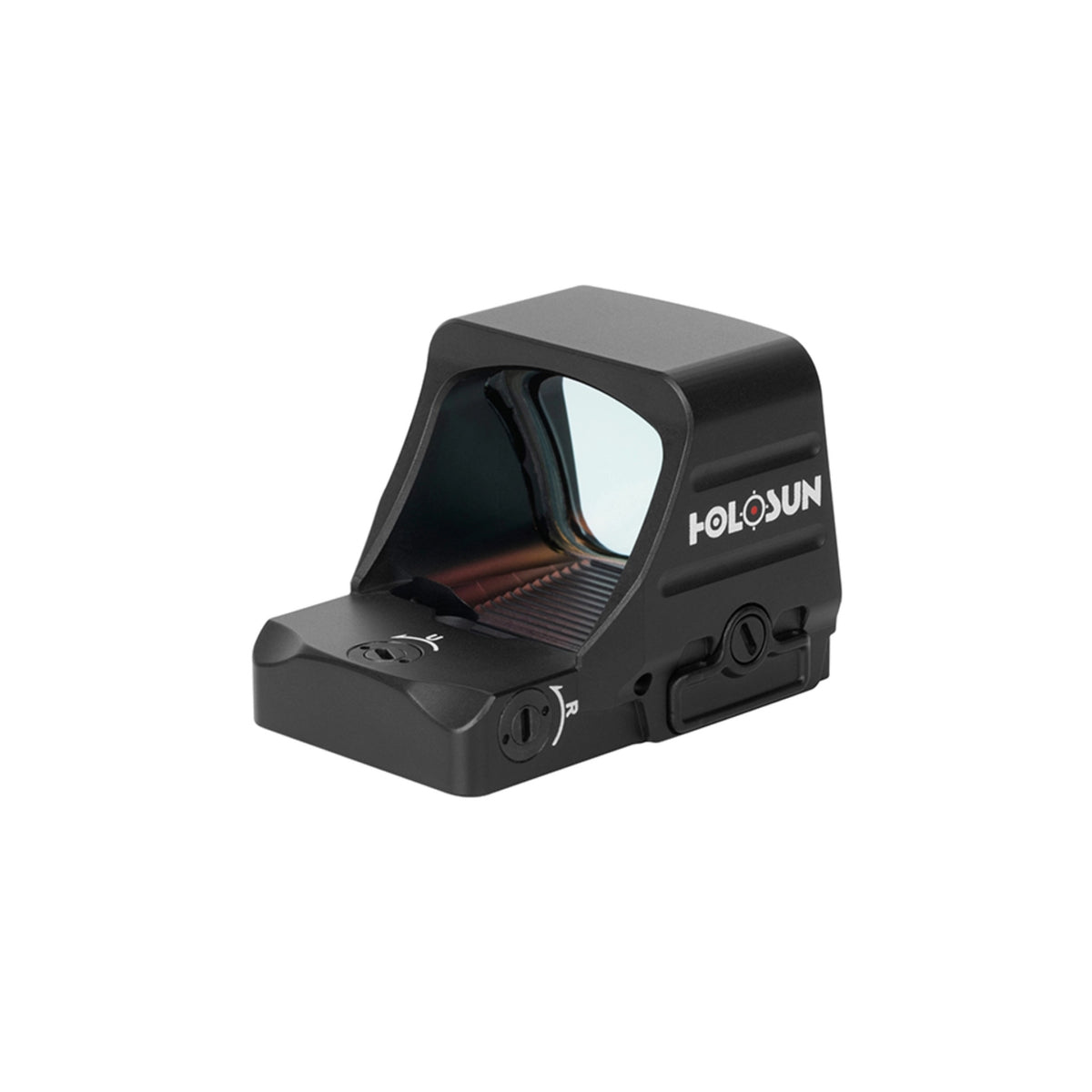 Holosun HS407COMP red dot sight front three-quarter view showing the window