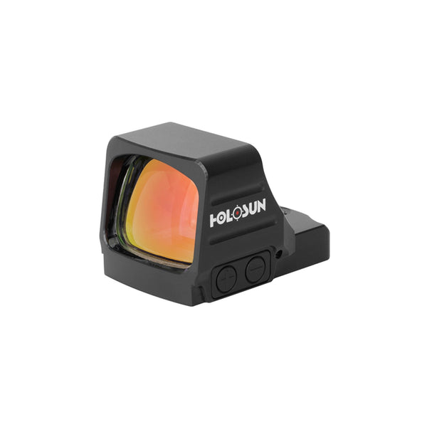 Holosun HS407COMP red dot sight front three-quarter view showing the lens coating