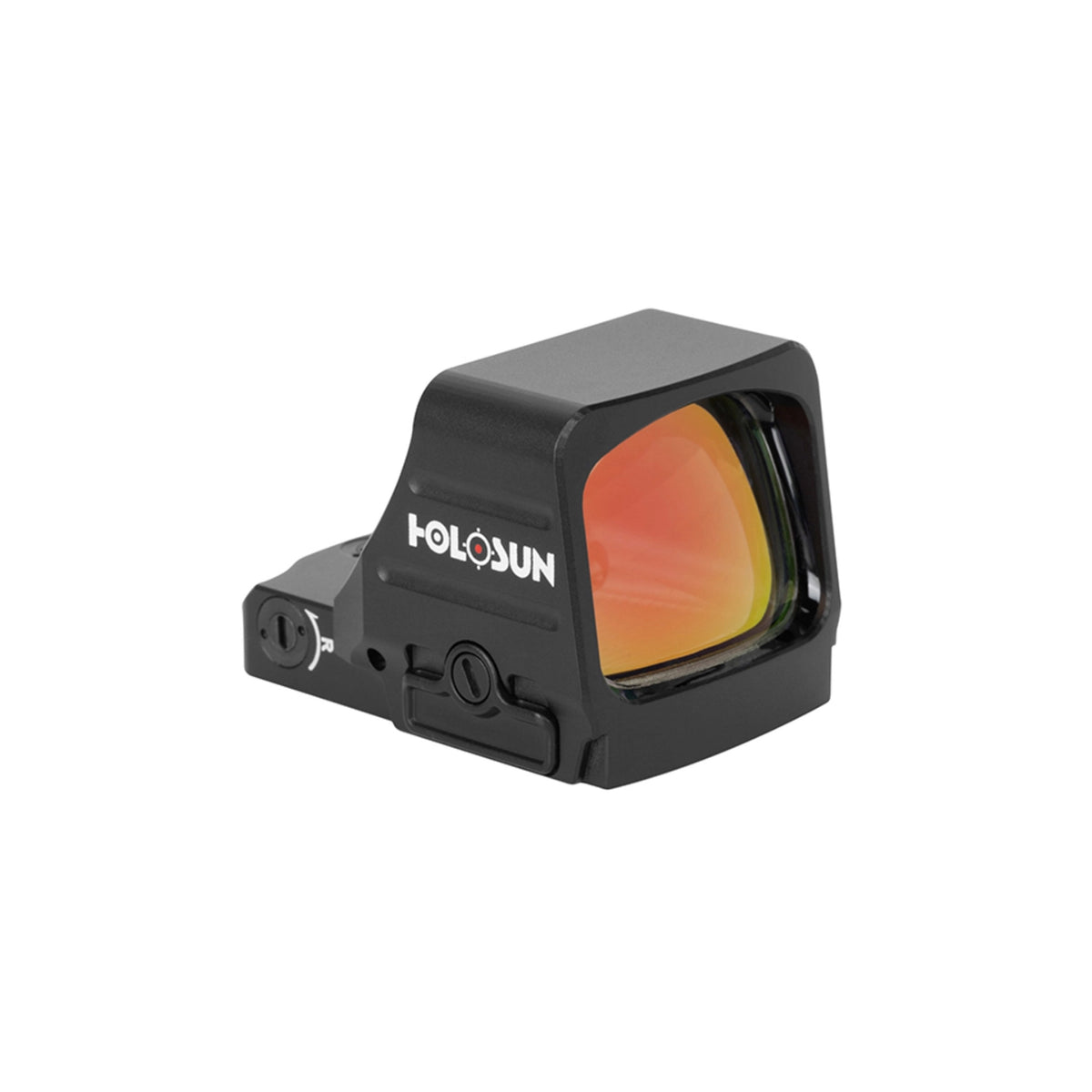 Holosun HS407COMP red dot sight front three-quarter view from the right showing the lens coating