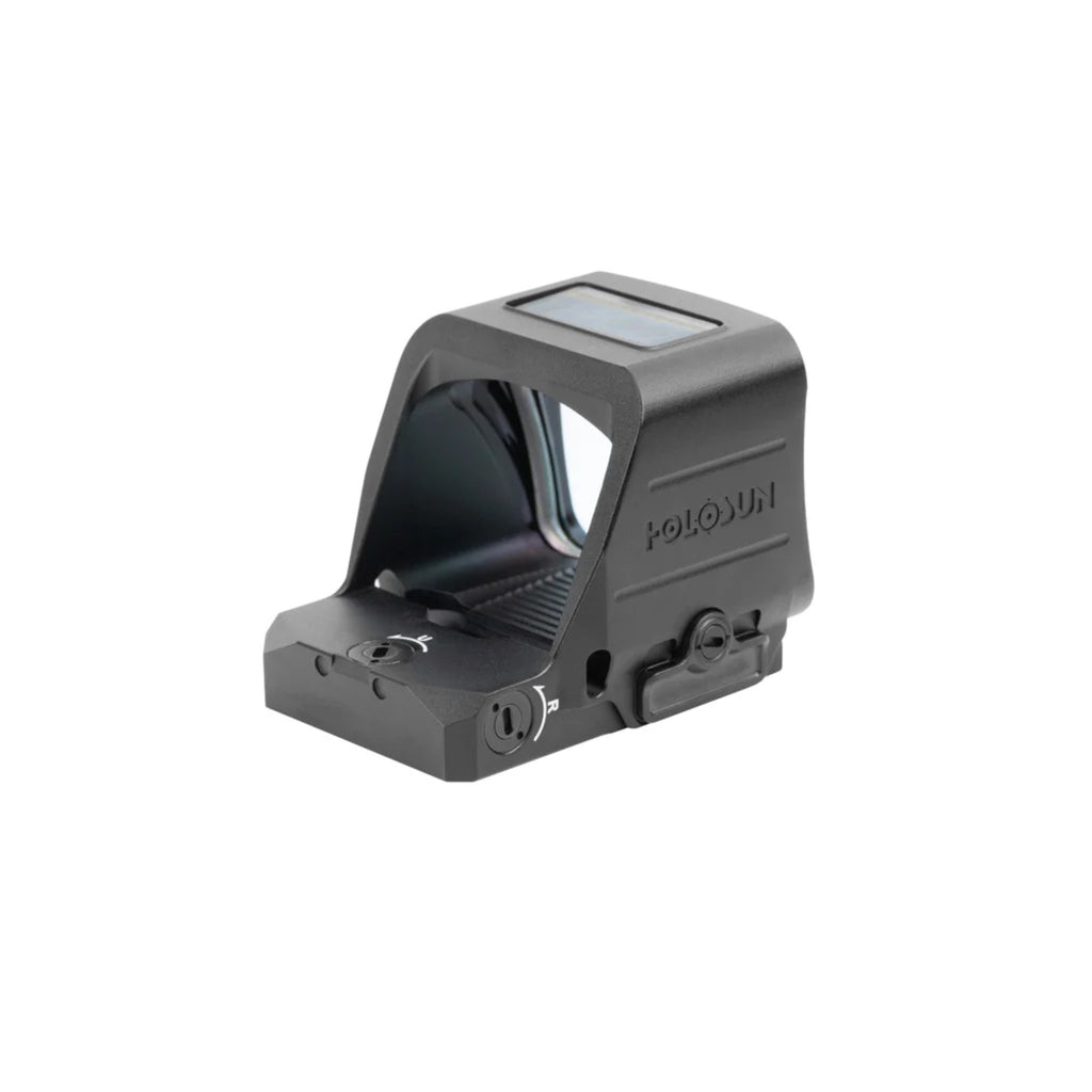 Holosun HS507 PROMAX gold dot sight front three-quarter view from the left with the solar panel visible