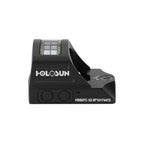Holosun HS507C X2 red dot sight rear view showing the brightness buttons and solar panel