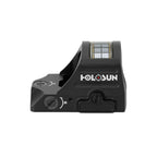 Holosun HS507C X2 red dot sight side view showing the controls and solar panel on a white background