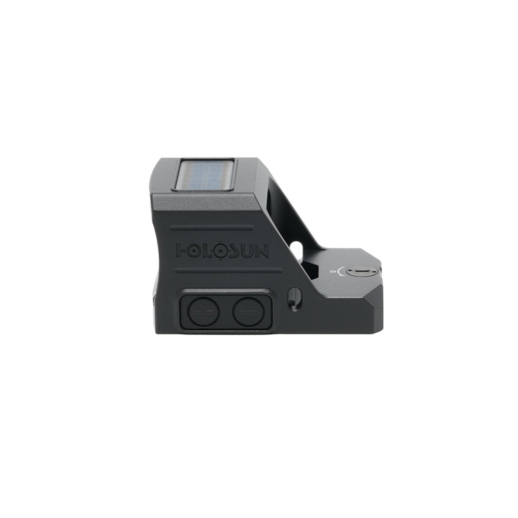 Holosun HS507C X3 red dot sight side view showing the brightness buttons