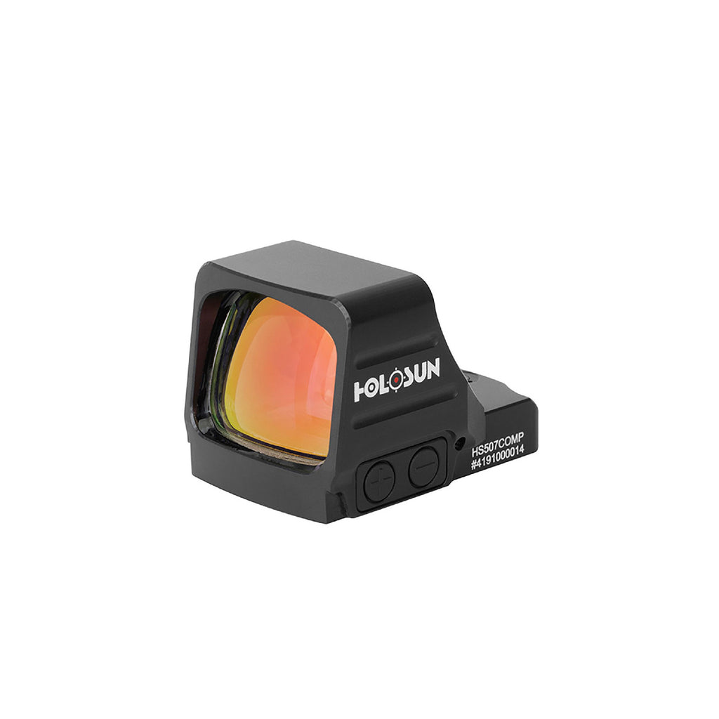 Holosun HS507COMP red dot sight front three-quarter view from the left showing the large window