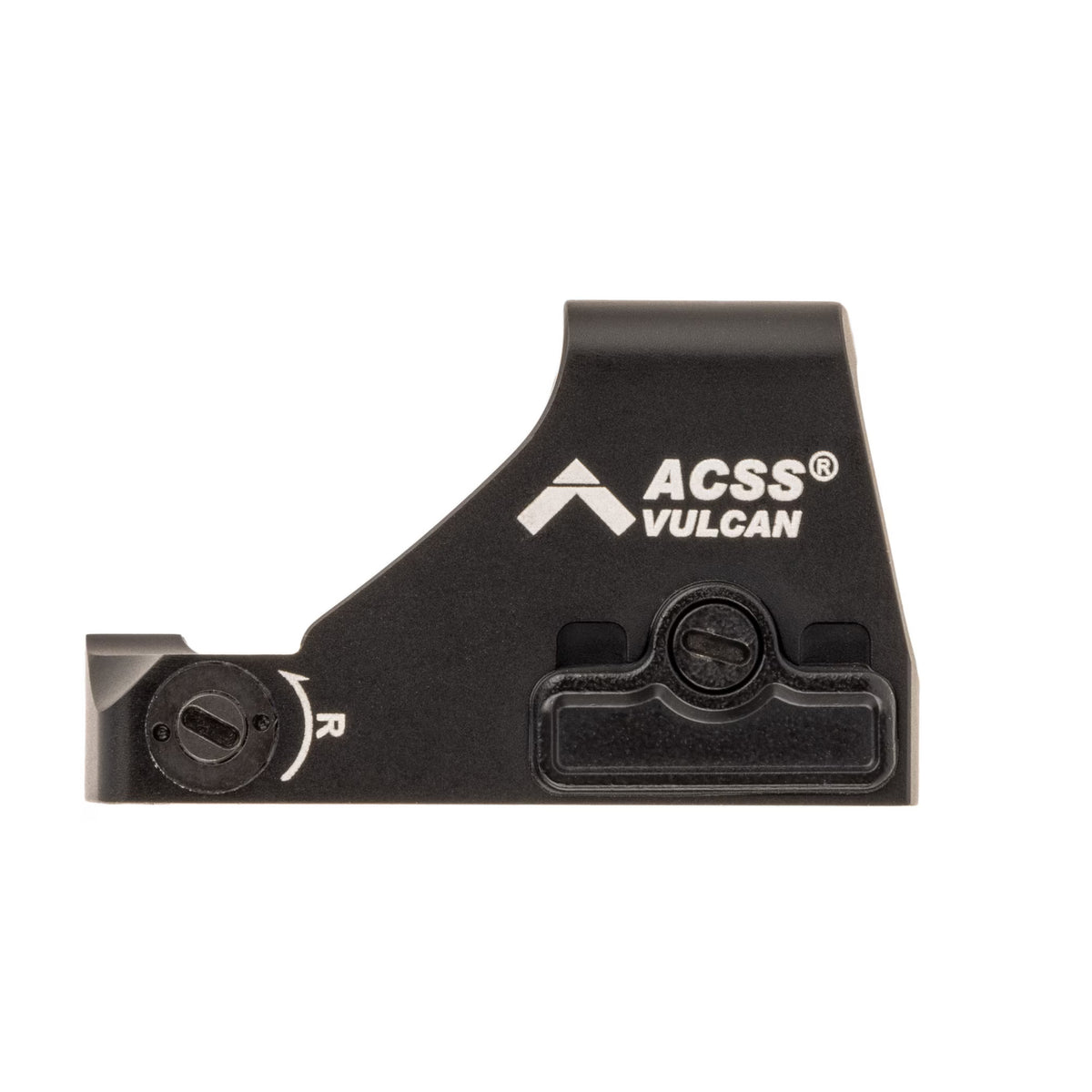 Holosun HS507K X2 ACSS Vulcan red dot sight rear three-quarter view showing the ACSS Vulcan branding on the housing