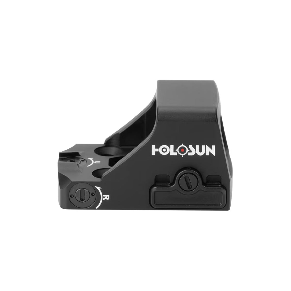 Holosun HS507K X2 red dot sight rear three-quarter view showing the brightness buttons and rear of window