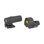 Holosun HS510C red dot sight and HM3X 3x magnifier combo side view of both units side by side