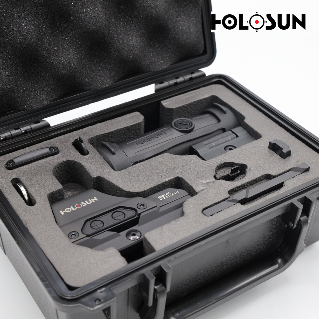 Holosun HS510C red dot sight and HM3X 3x magnifier combo in the Holosun hard case with foam insert