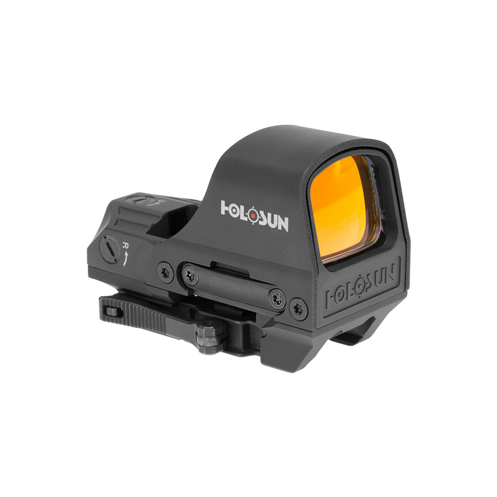 Holosun HS510C red dot sight front three-quarter view from the left on its QD Picatinny mount