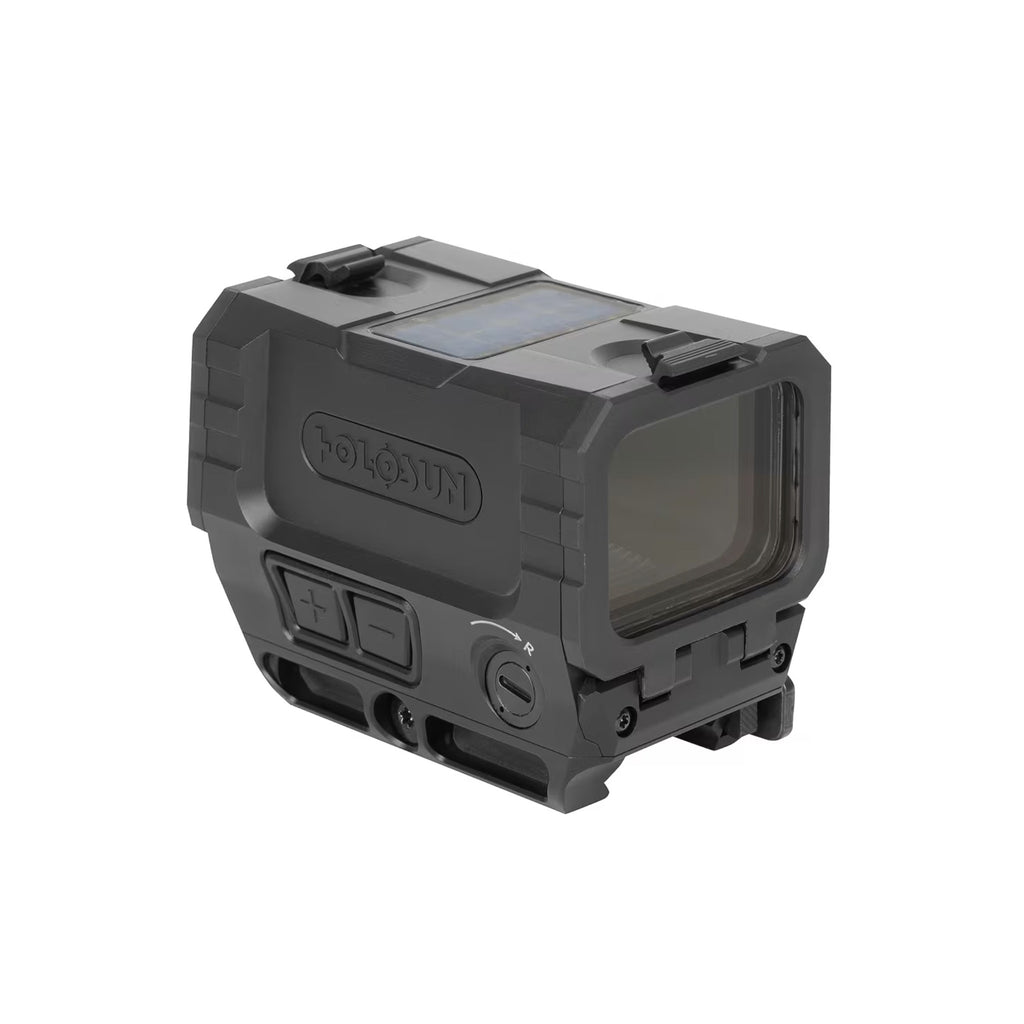 Holosun RONIN AEMS MAX red dot sight side view from the right showing the controls and mount