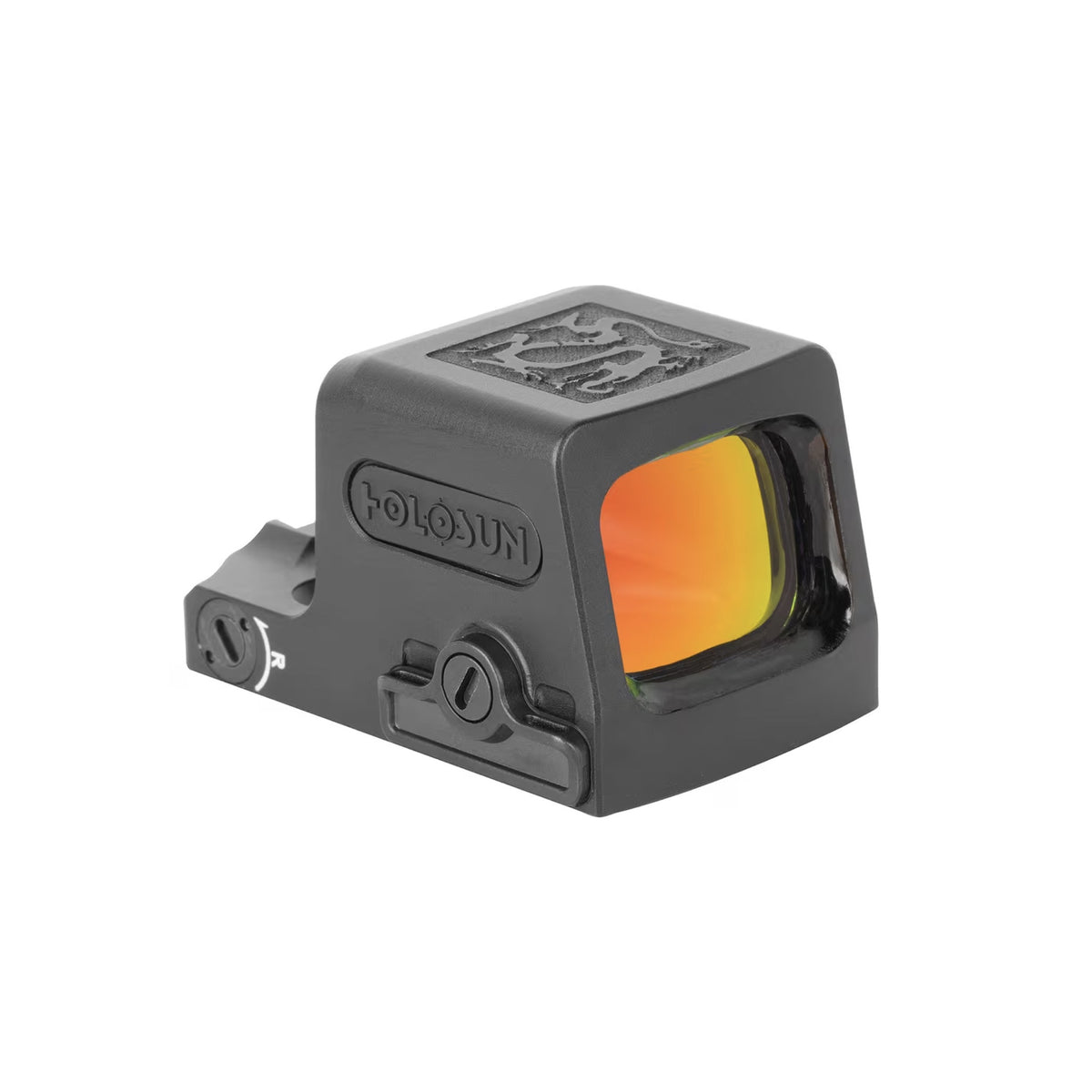 Holosun Ronin EPS Carry green dot sight front three-quarter view from the right showing the lens coating