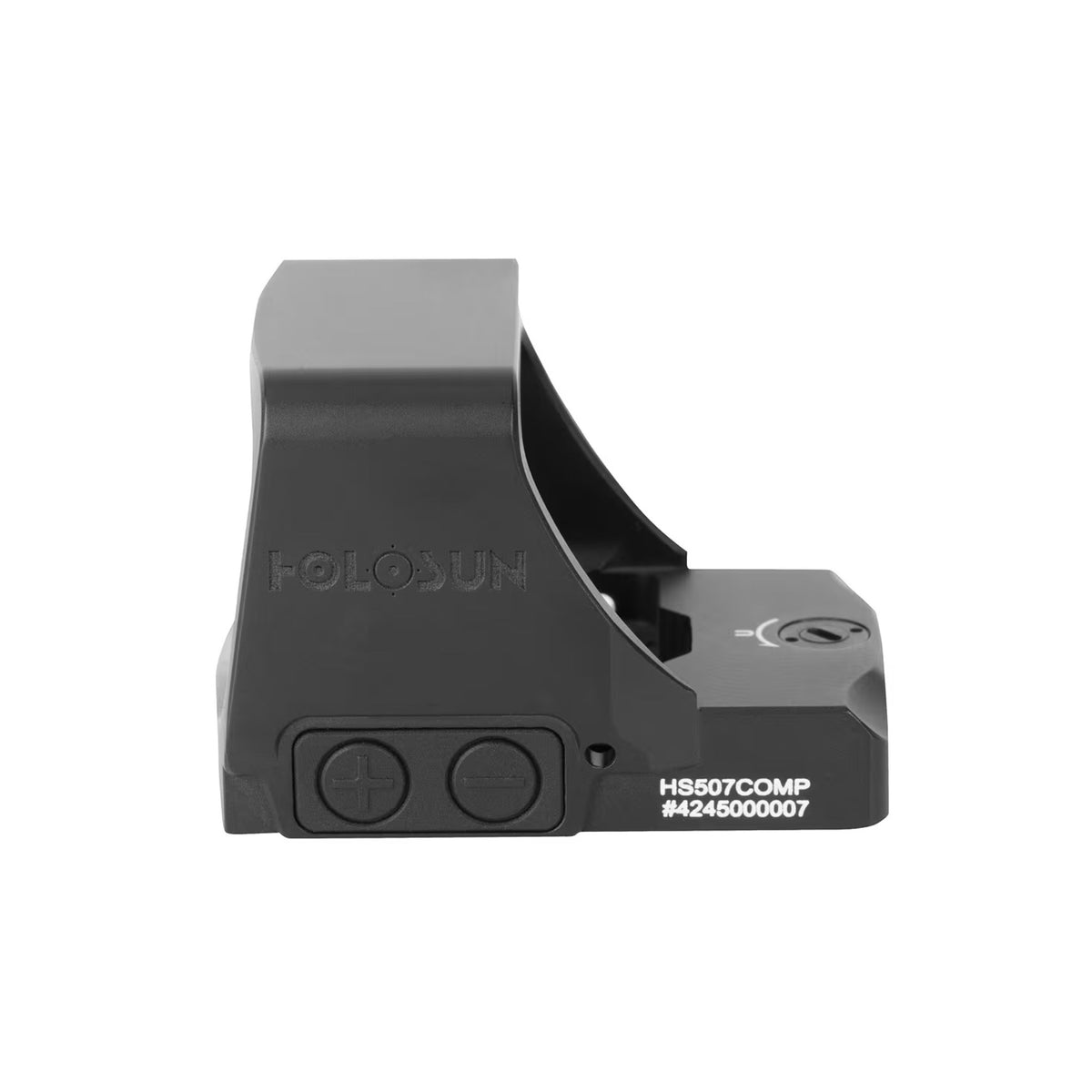 Holosun RONIN HE507COMP-GR green dot sight rear three-quarter view showing the brightness buttons and housing