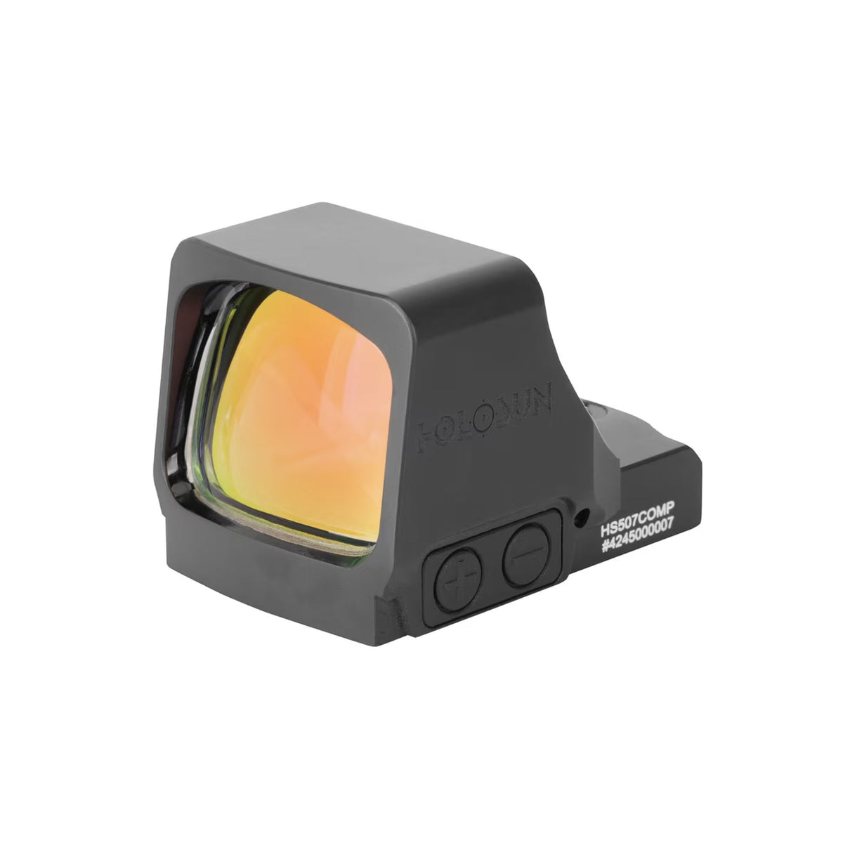Holosun RONIN HE507COMP-GR green dot sight front three-quarter view from the right showing the window and lens coating