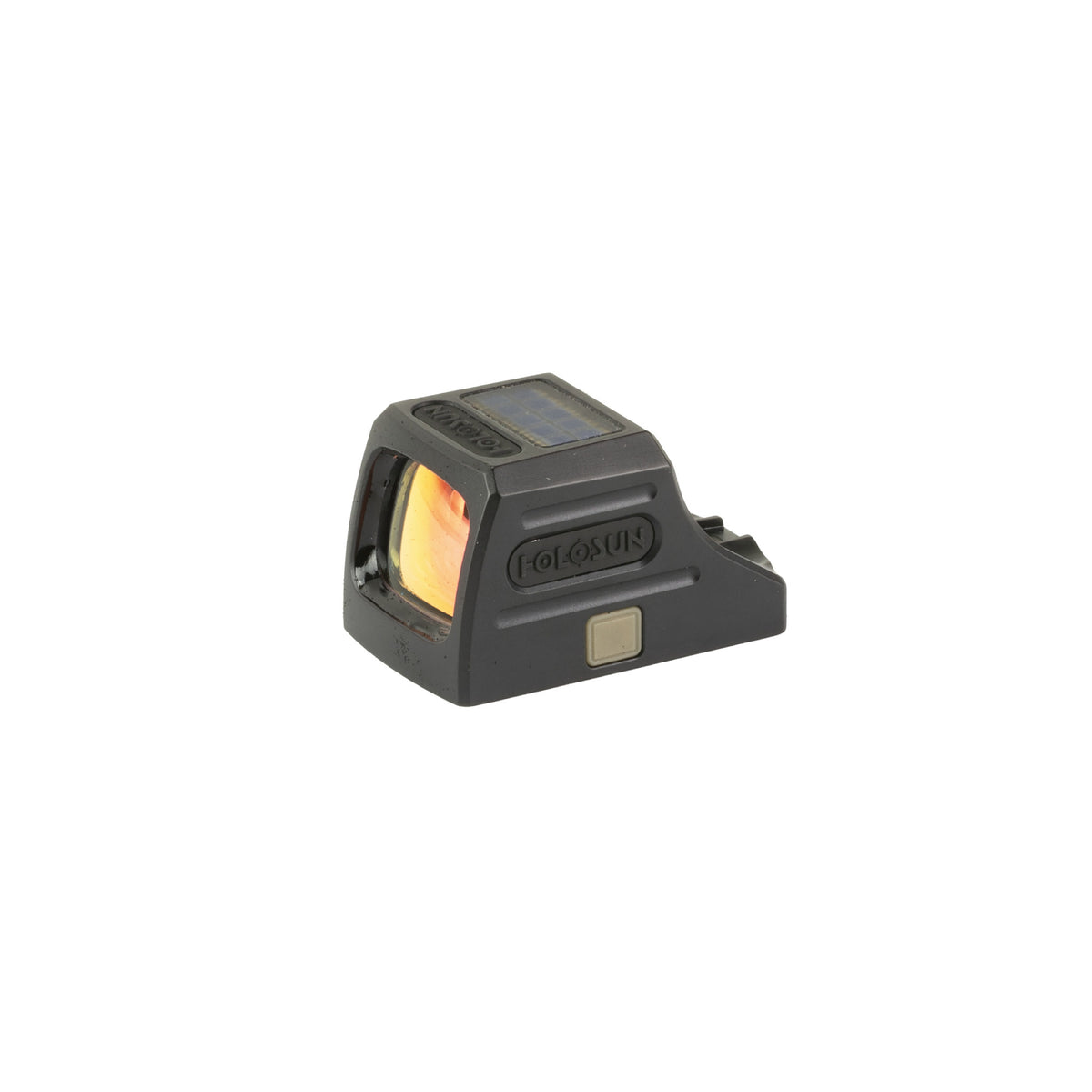Holosun SCS Carry green dot sight front three-quarter view from the right showing the orange lens