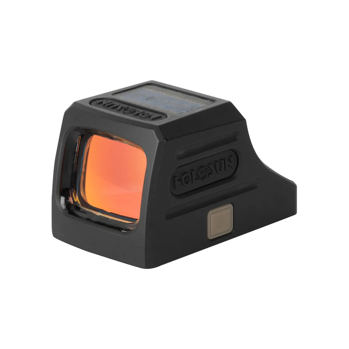 Holosun SCS Carry green dot sight front three-quarter view close up showing the window and orange lens