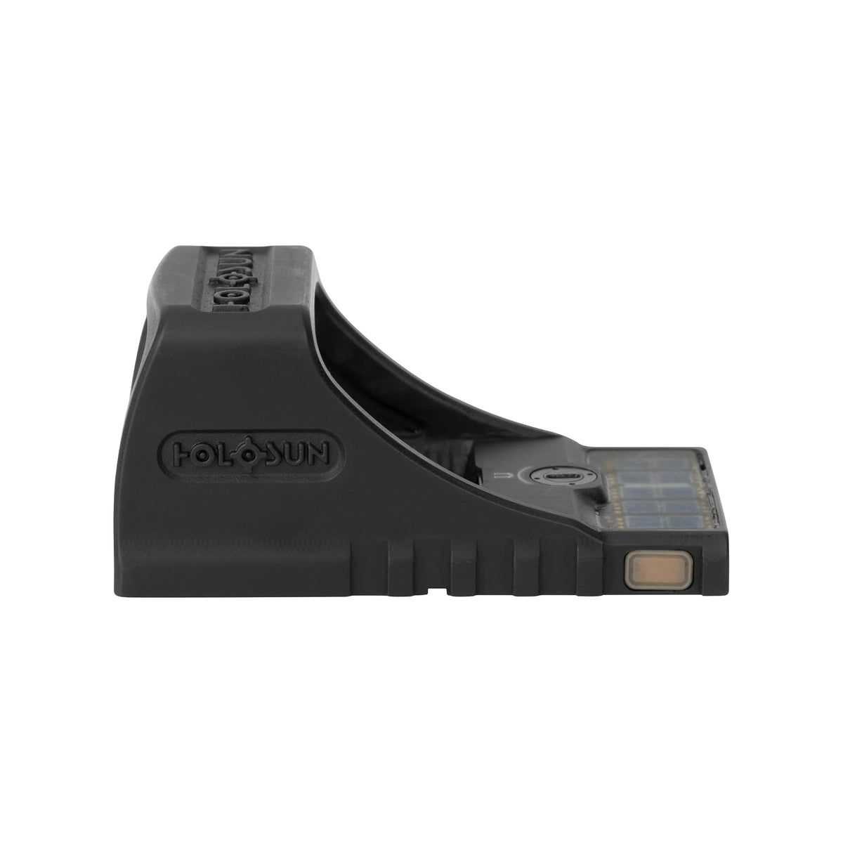 Holosun SCS-MOS green dot sight rear three-quarter view showing the solar panel and mounting footprint