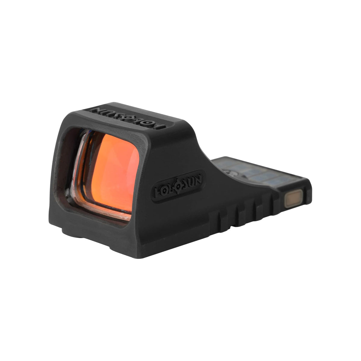 Holosun SCS-MOS green dot sight front three-quarter view showing the window and orange lens