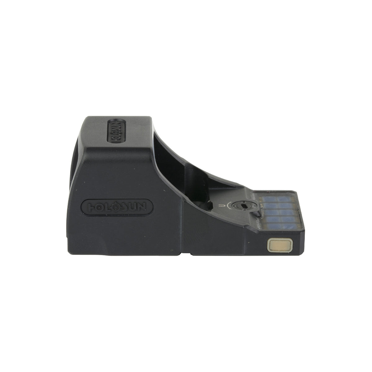 Holosun SCS-MP2 green dot sight rear view showing the solar panel and mounting footprint