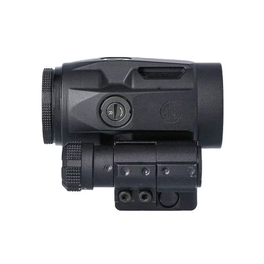 SIG Sauer JULIET3 Micro 3x magnifier side view from the right showing the controls